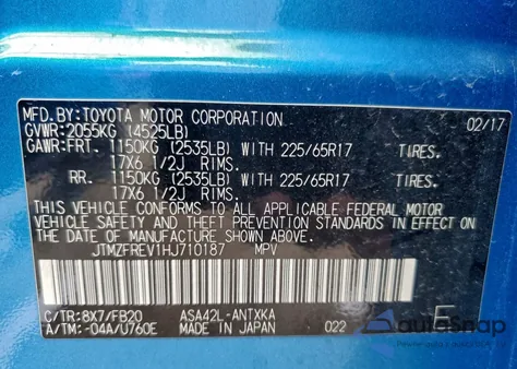 2017 Toyota Rav4 Le z USA, uszkodzony, nr VIN JTMZFREV1HJ710187